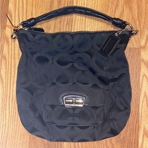 Coach Women's Kristin Op Art Signature Hobo Handbag Purse Large Black